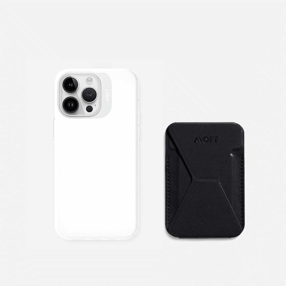 Case, Stand & Wallet Snap Set - MagSafe Compatible For Phones MD011-set1 Jet Black Cool White iPhone 15 Pro