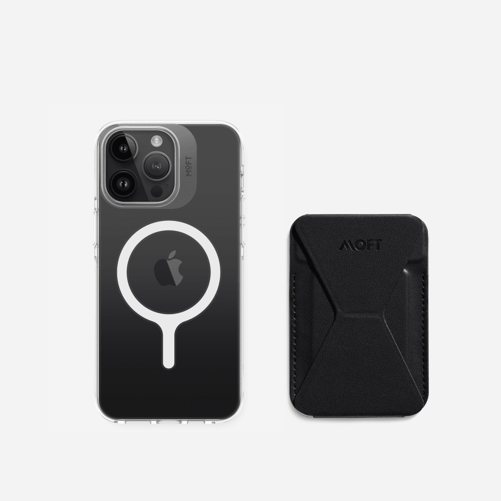 Case, Stand & Wallet Snap Set - MagSafe Compatible For Phones MD011-set1 Jet Black Clear iPhone 15 Pro
