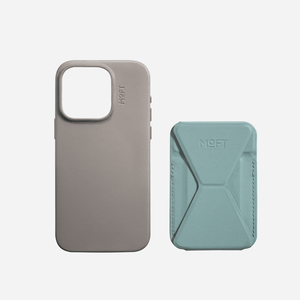 Case, Stand & Wallet Snap Set MOVAS™ for iPhone 15 - MagSafe Compatible For Phones MD020+MS007MP Taupe Seafoam iPhone 15 Pro