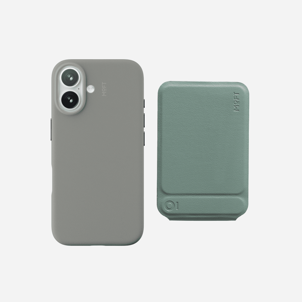 Case, Tripod & Wallet Set MOVAS™ for iPhone 16 - MagSafe Compatible For Phones MD020+MS027/W iPhone 16 Taupe Tripod Stand - Seafoam