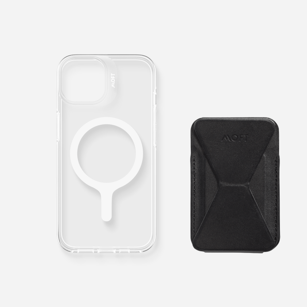Case, Stand & Wallet Snap Set - MagSafe Compatible MD011-set1 Jet Black iPhone 14 Clear