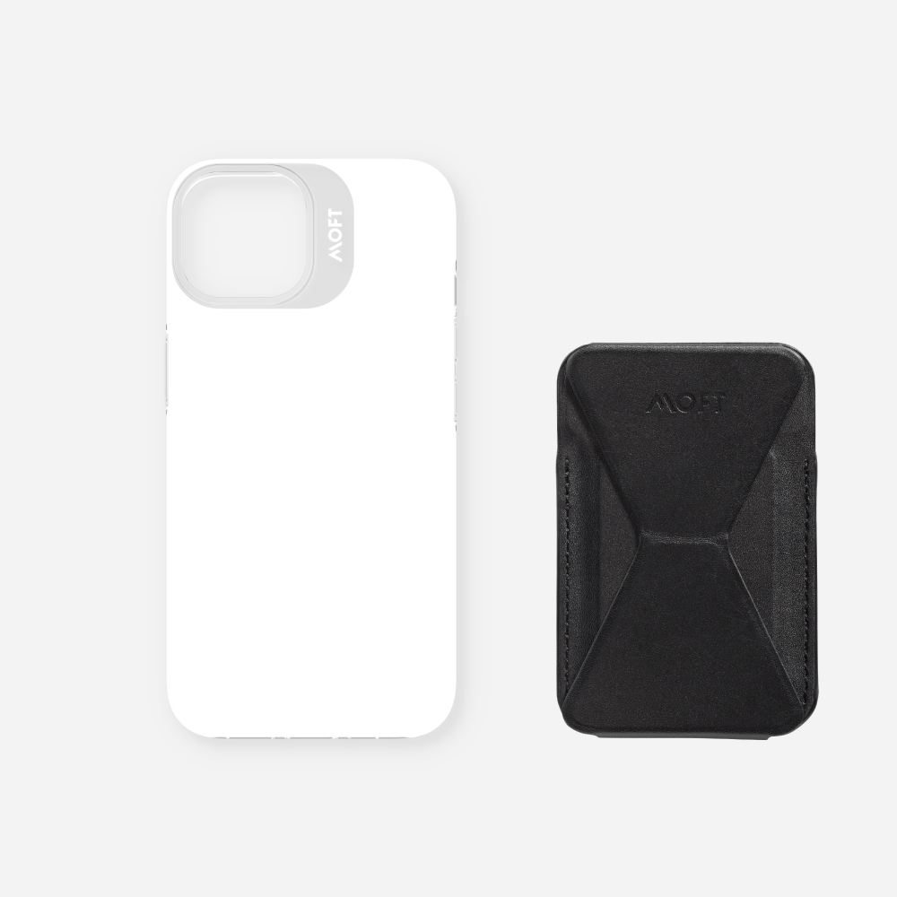 Case, Stand & Wallet Snap Set - MagSafe Compatible MD011-set1 Jet Black iPhone 14 Cool White