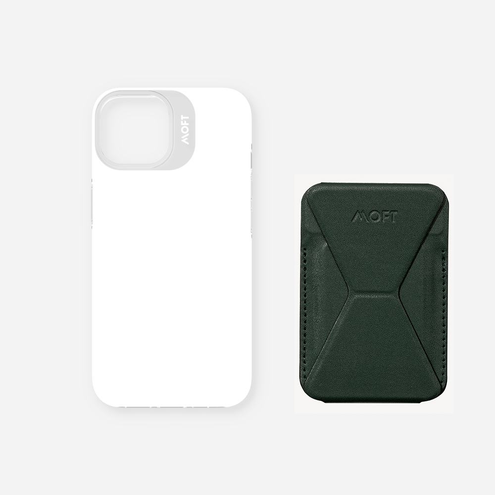 Case, Stand & Wallet Snap Set - MagSafe Compatible MOFT Forest-by-the-Sea iPhone 14 Cool White