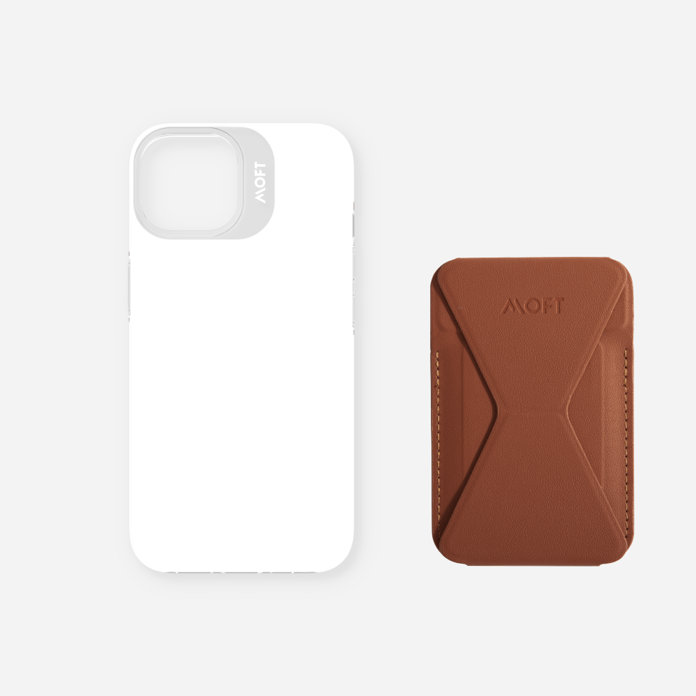 Case, Stand & Wallet Snap Set - MagSafe Compatible MD011-set1 Sienna Brown iPhone 14 Cool White
