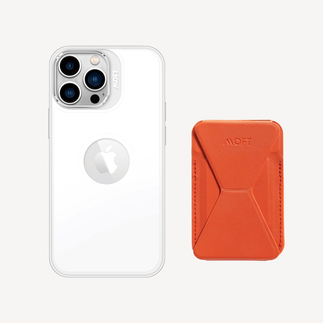 Case, Stand & Wallet Snap Set - MagSafe Compatible MOFT Sunset Orange iPhone 13 Pro Cool White