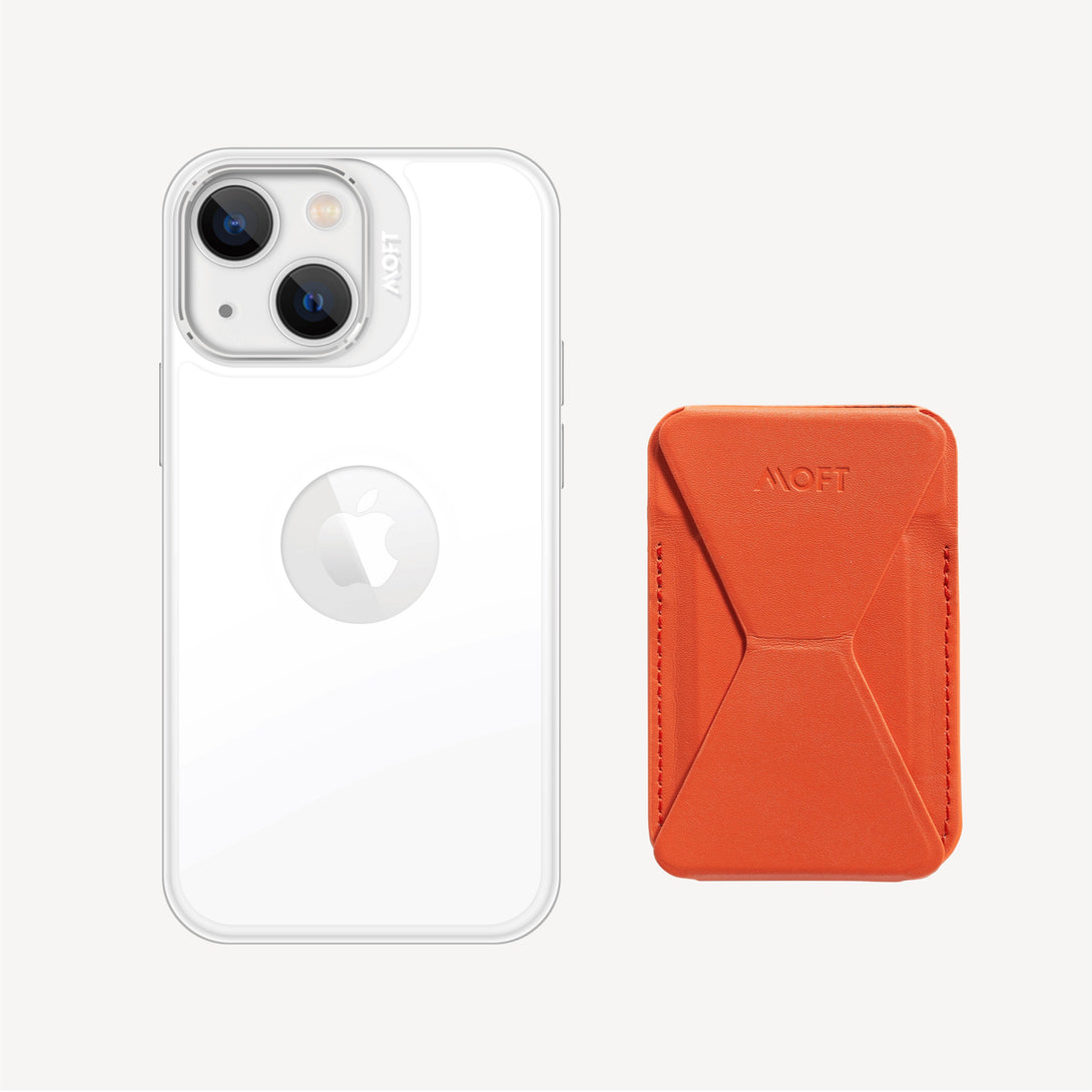 Case, Stand & Wallet Snap Set - MagSafe Compatible MOFT Sunset Orange iPhone 13 Cool White