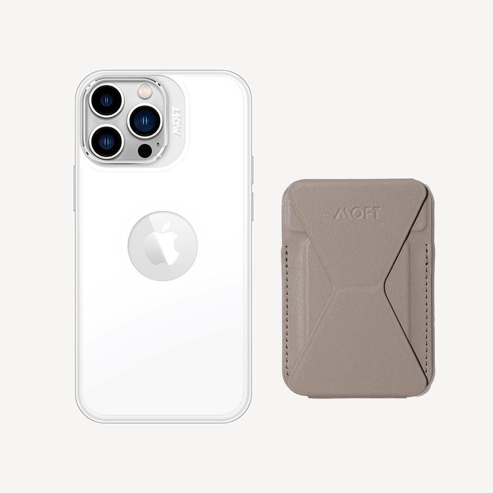 Case, Stand & Wallet Snap Set - MagSafe Compatible MOFT Stone Cliff iPhone 13 Pro Cool White